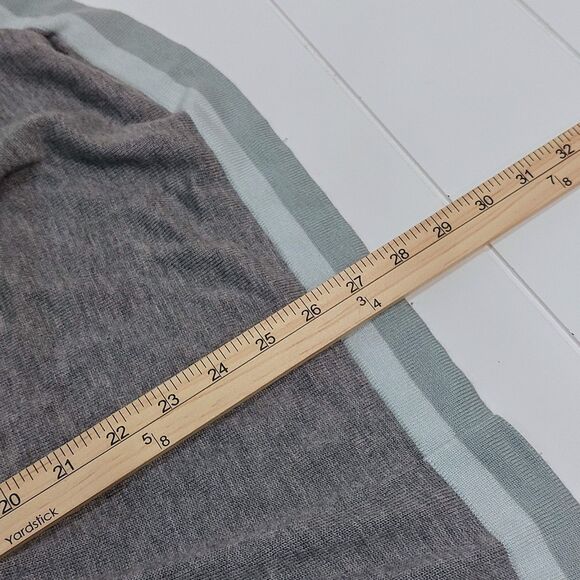 Chicos Women's L/XL Tipped Ruana Wrap Cashmere Blend Poncho Heather Gray Green - Picture 9 of 9